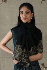 Midnight Bloom | Embroidered Wool Silk Stole