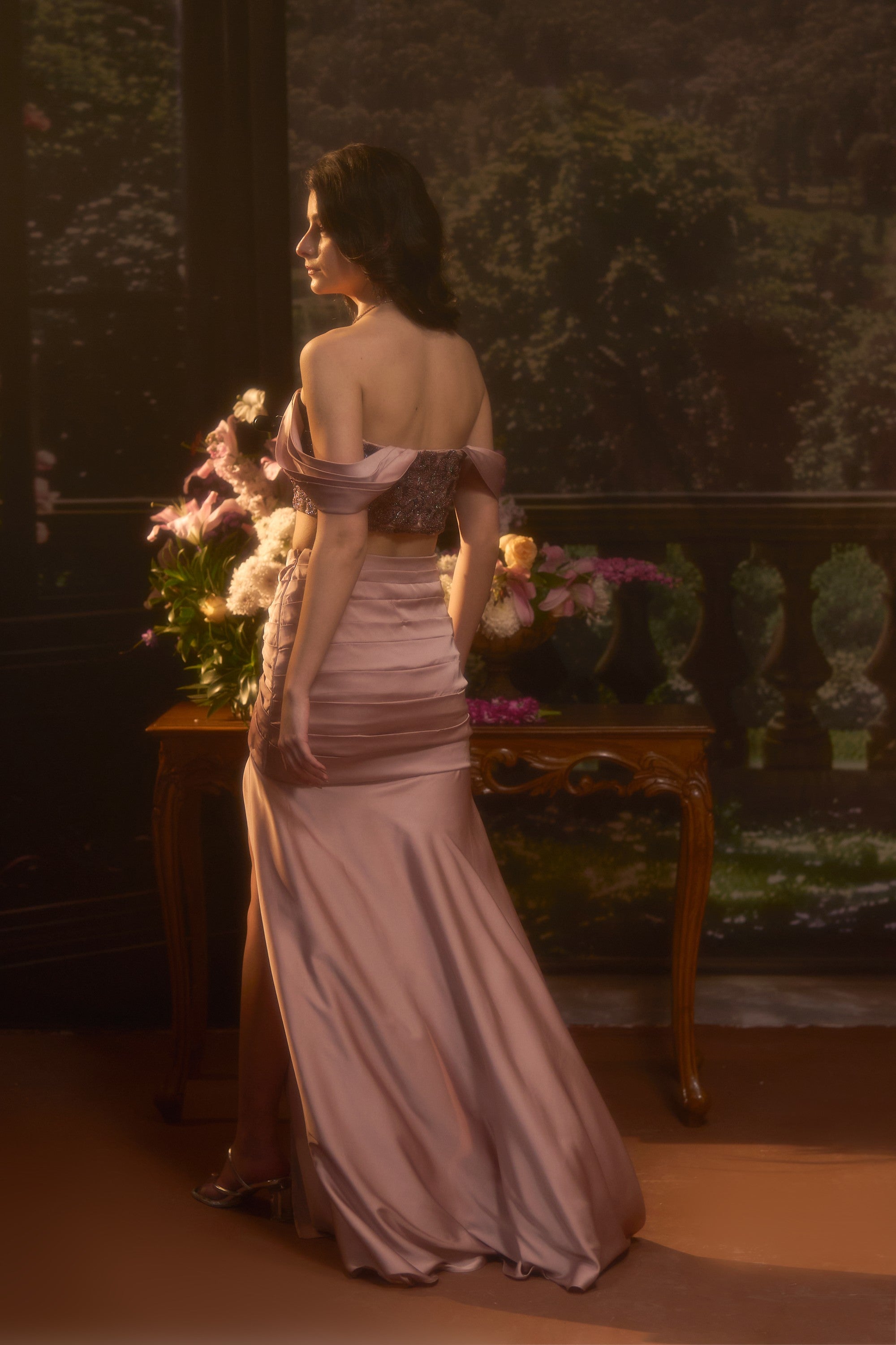 Stella Blush Drape Skirt Set