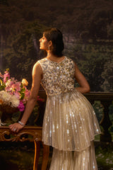 HOORIYA Moonlit Ivory Plazzo Set