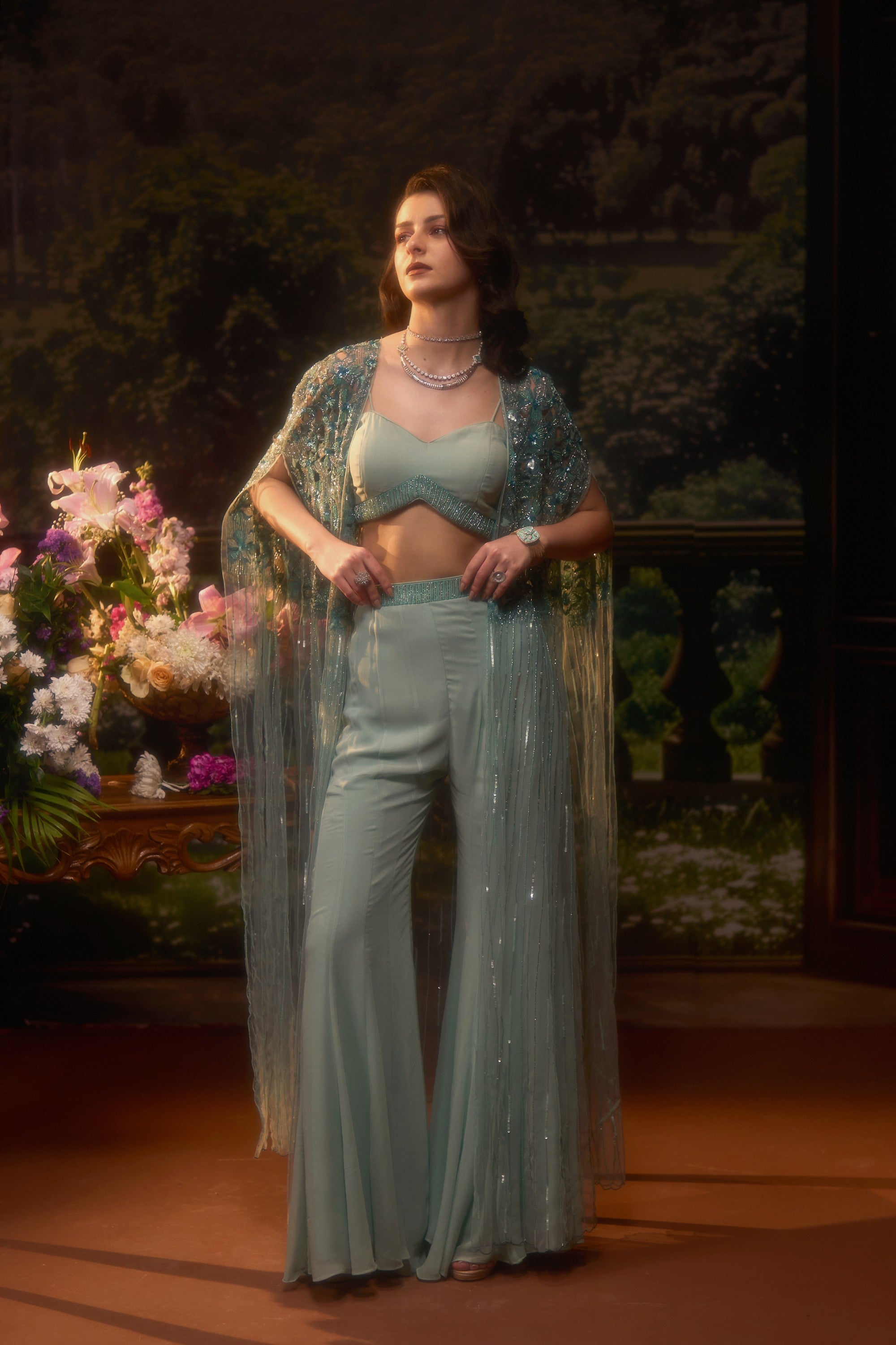 ELARA Aqua Blue Cape Set