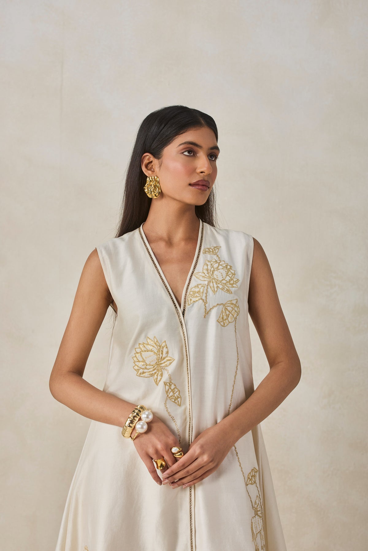 Chanderi Applique Work Kurta With Pant Set