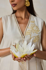 Chanderi Applique Work Kurta With Pant Set