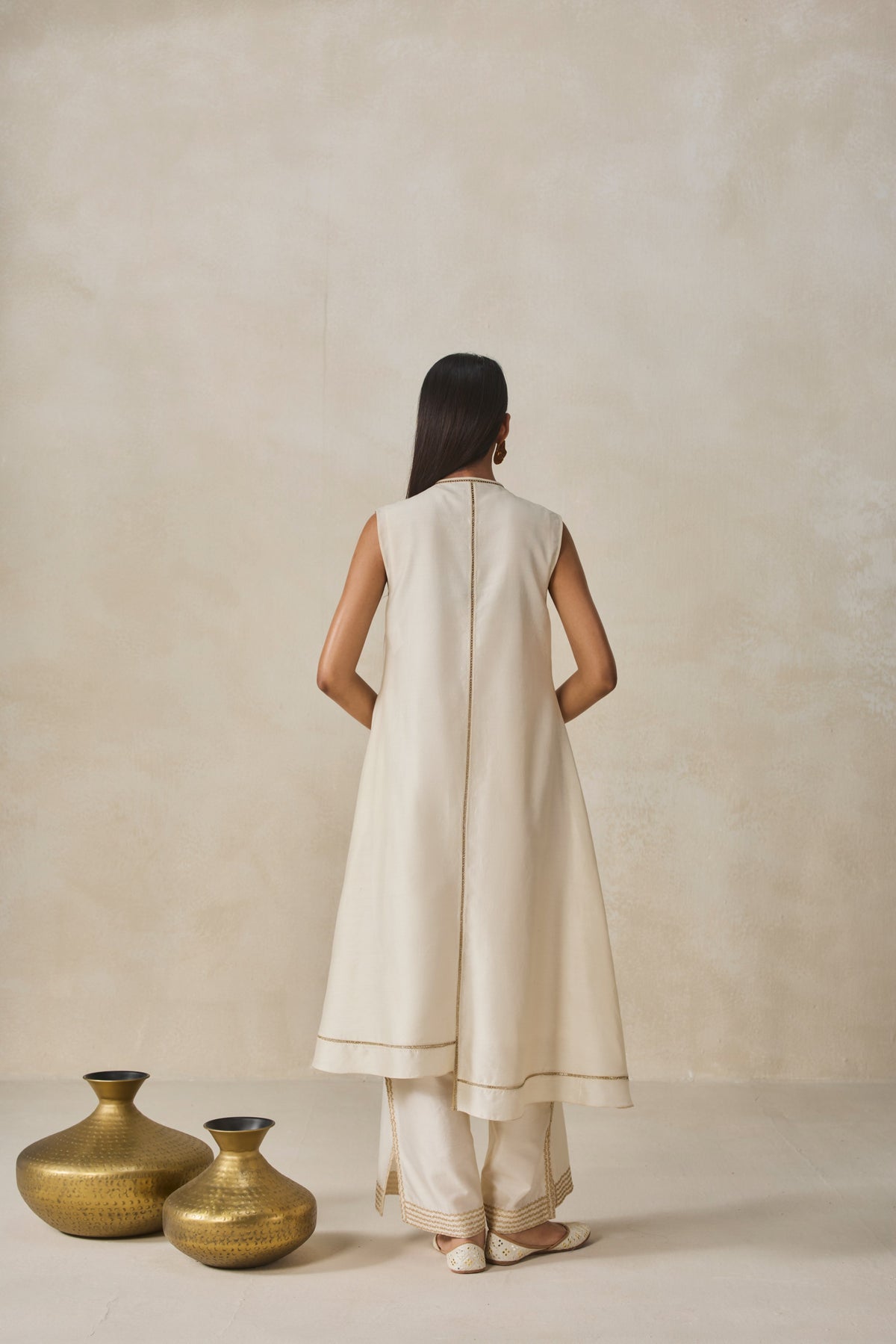 Chanderi Applique Work Kurta With Pant Set