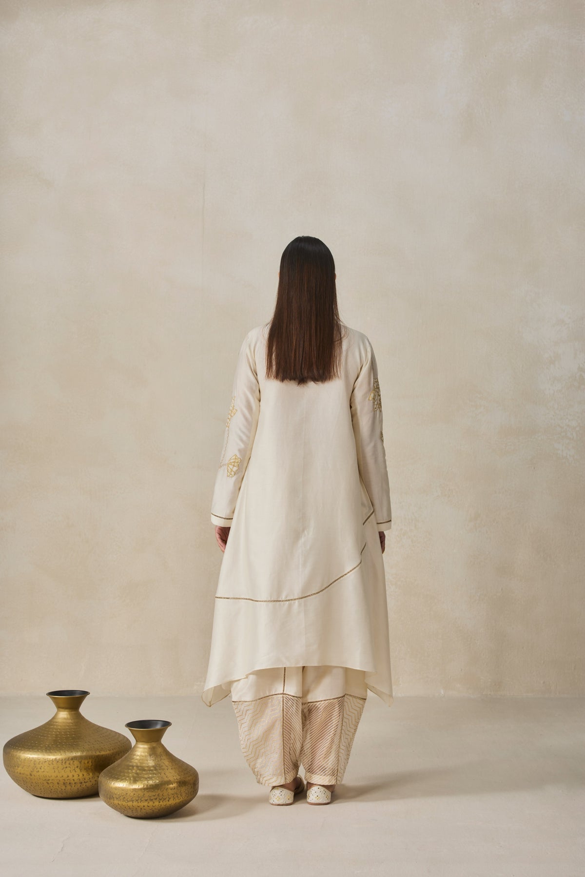 Chanderi Assymmetrical Kurta With Pant Set