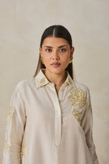 Chanderi Assymmetrical Kurta With Pant Set
