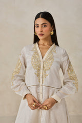 Chanderi Front Open Assymetrical Kurta With Pant
