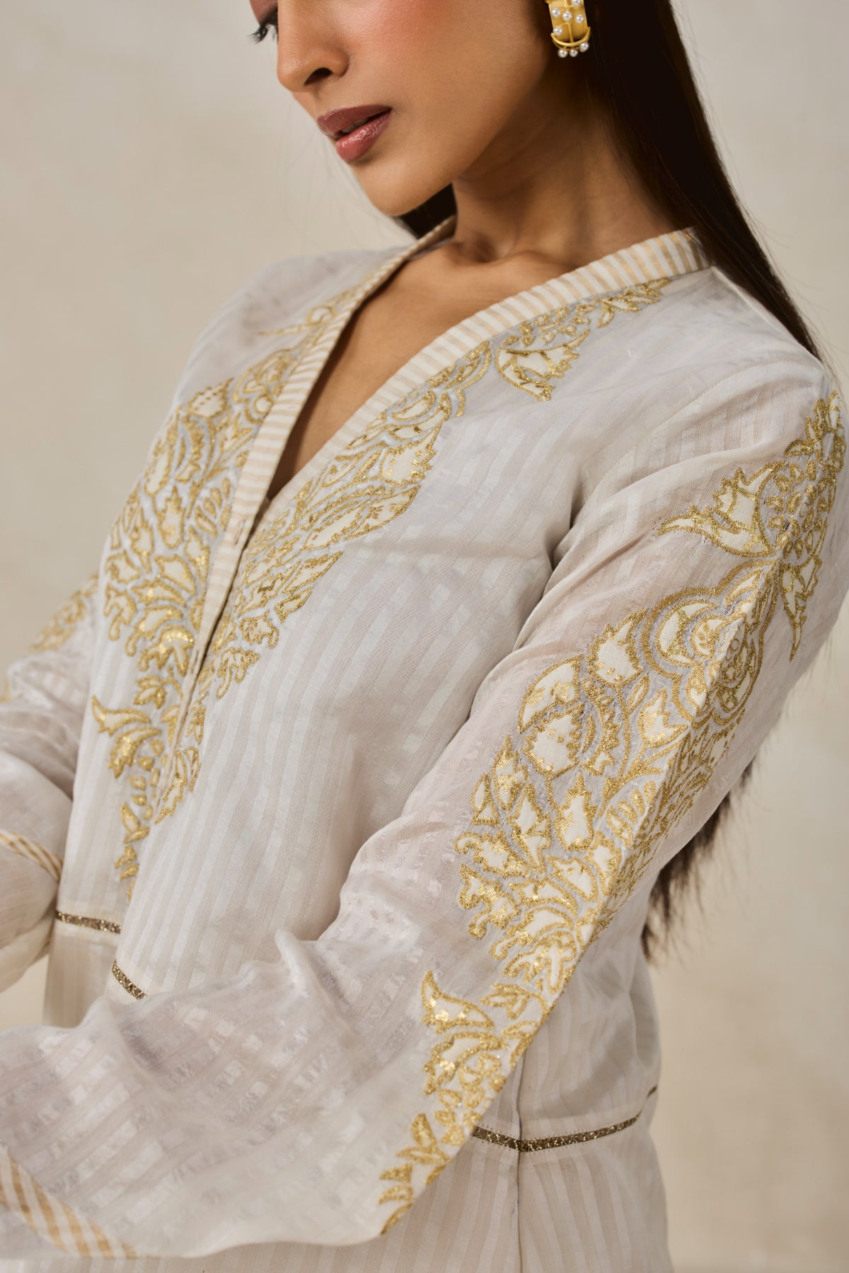 Chanderi Front Open Assymetrical Kurta With Pant