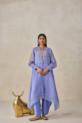 Chanderi Front Open Assymetrical Kurta With Pant