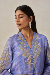 Chanderi Front Open Assymetrical Kurta With Pant