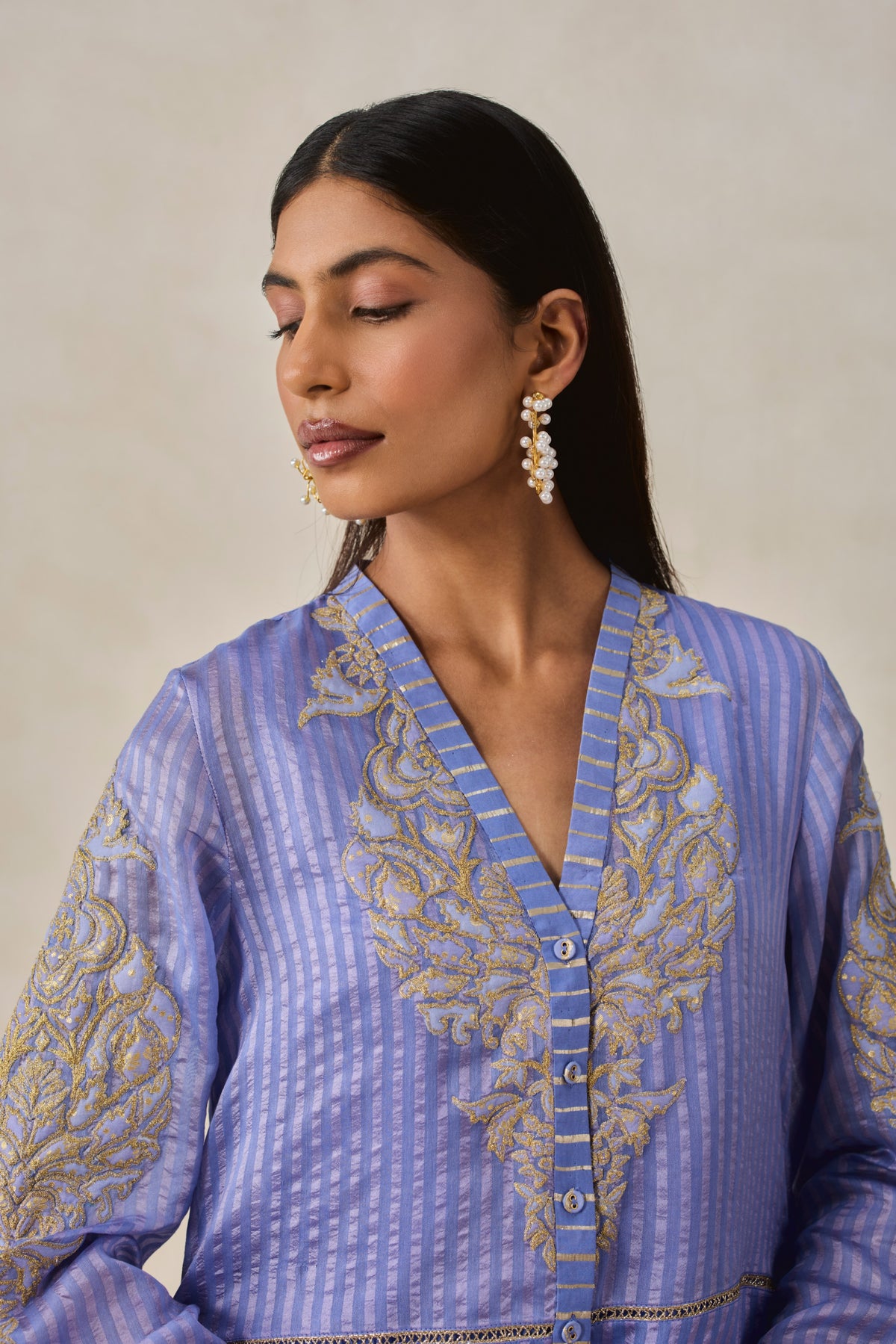 Chanderi Front Open Assymetrical Kurta With Pant