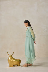 Chanderi Front Open Assymetrical Kurta With Pant