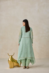 Chanderi Front Open Assymetrical Kurta With Pant