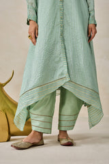 Chanderi Front Open Assymetrical Kurta With Pant