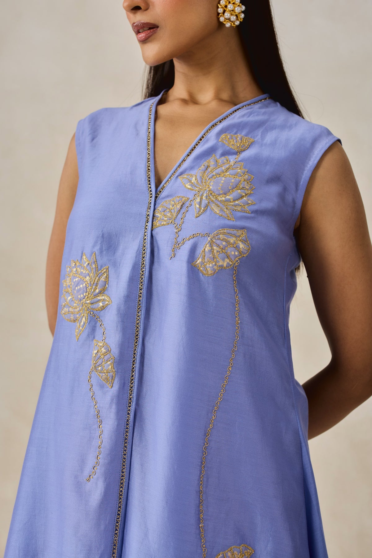Chanderi Applique Work Kurta With Pant Set