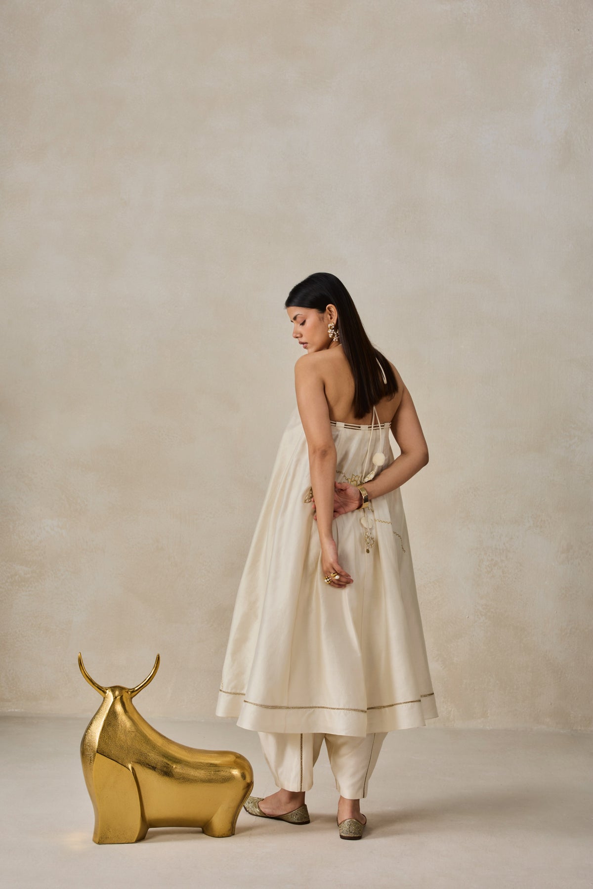 Chanderi Offshoulder Kurta With Pant Set
