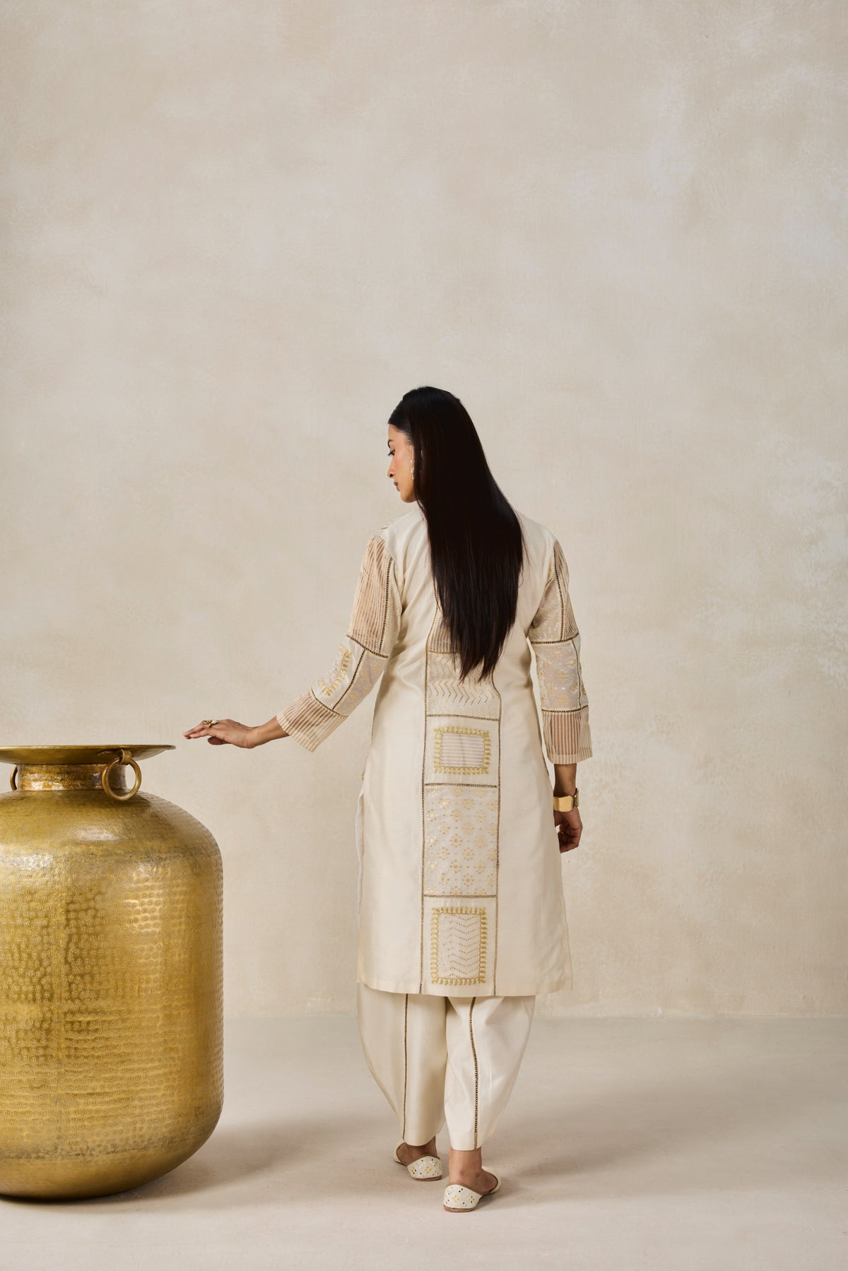 Gold Chanderi Patch Work Kurta & Salwar