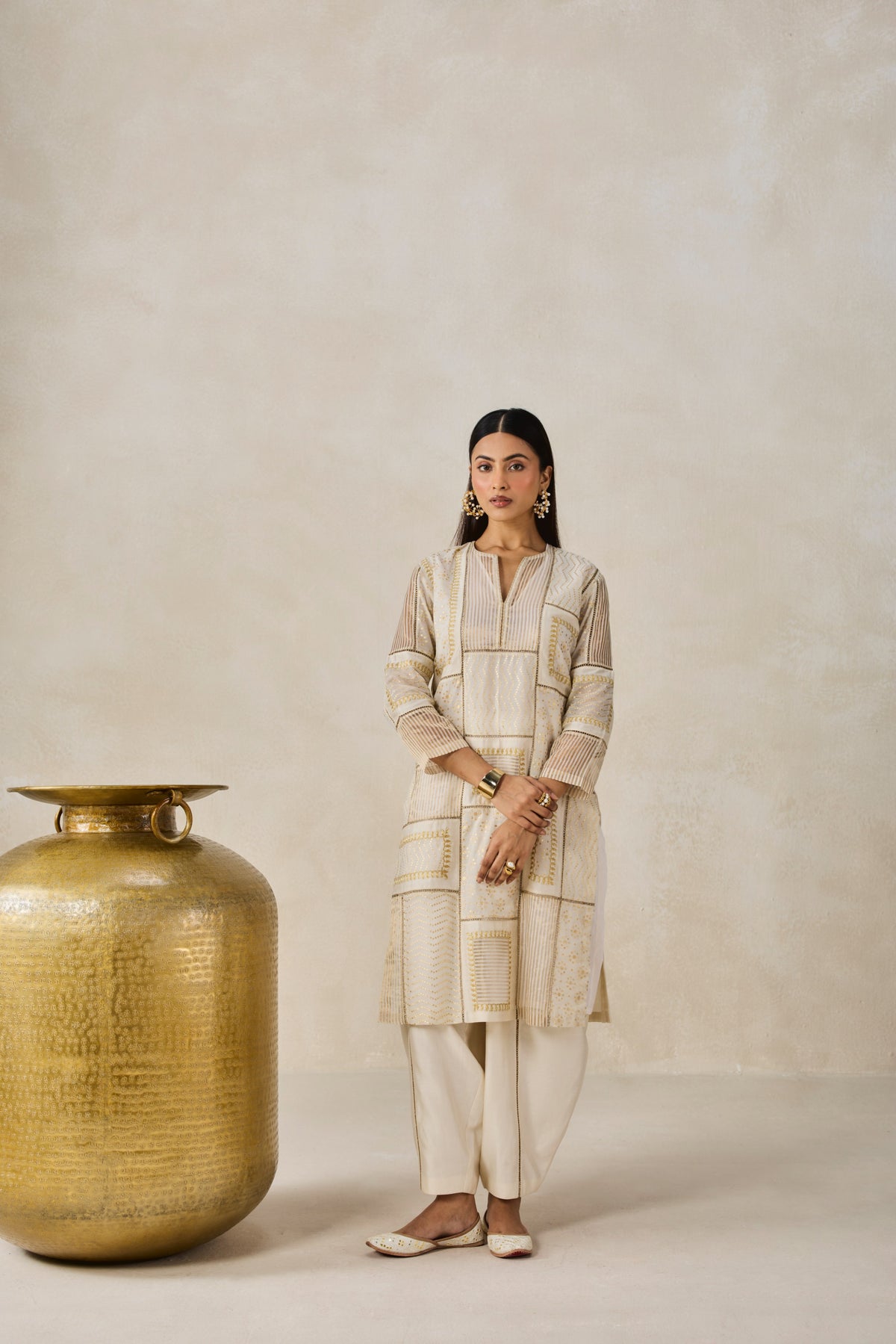 Gold Chanderi Patch Work Kurta & Salwar