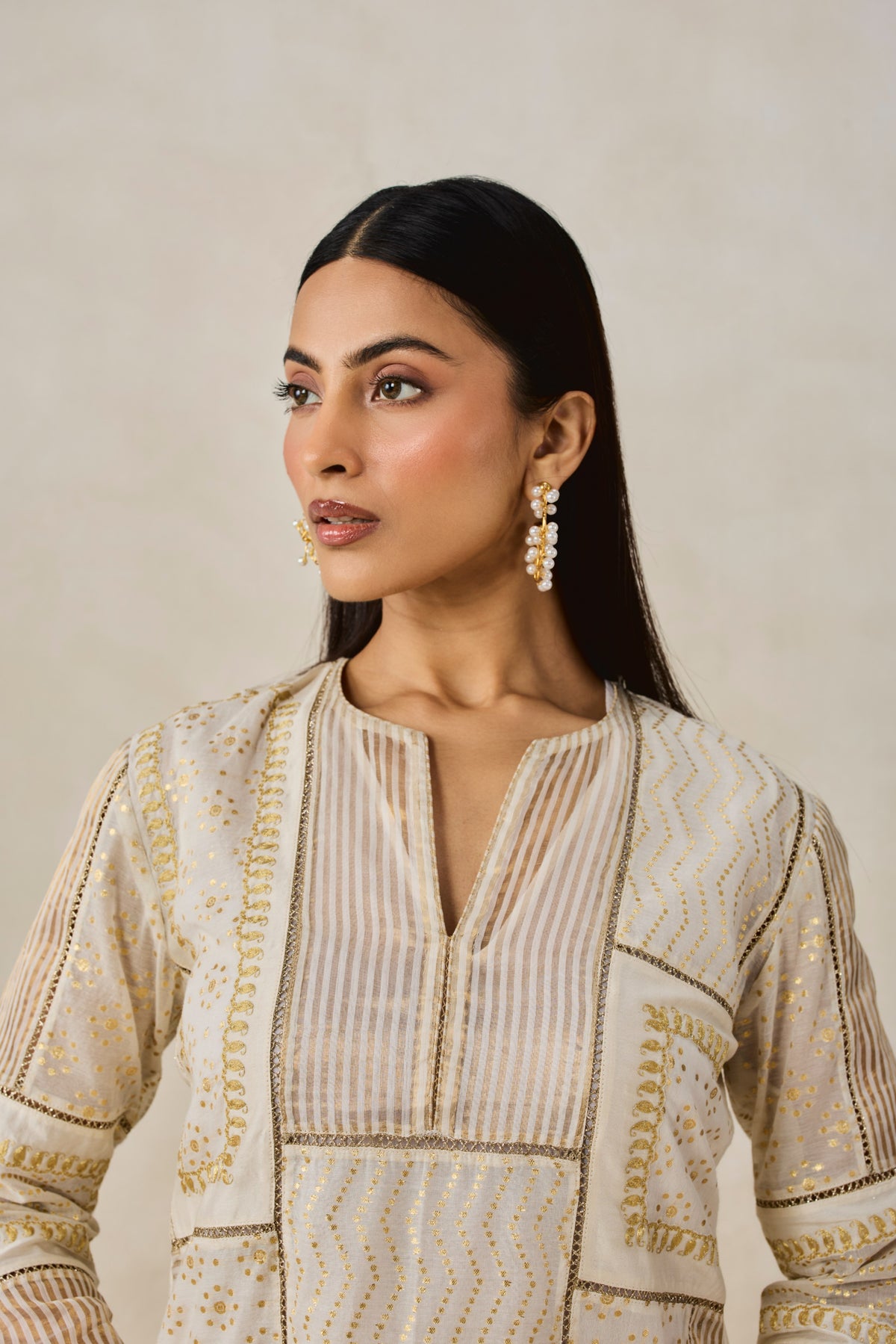 Gold Chanderi Patch Work Kurta & Salwar