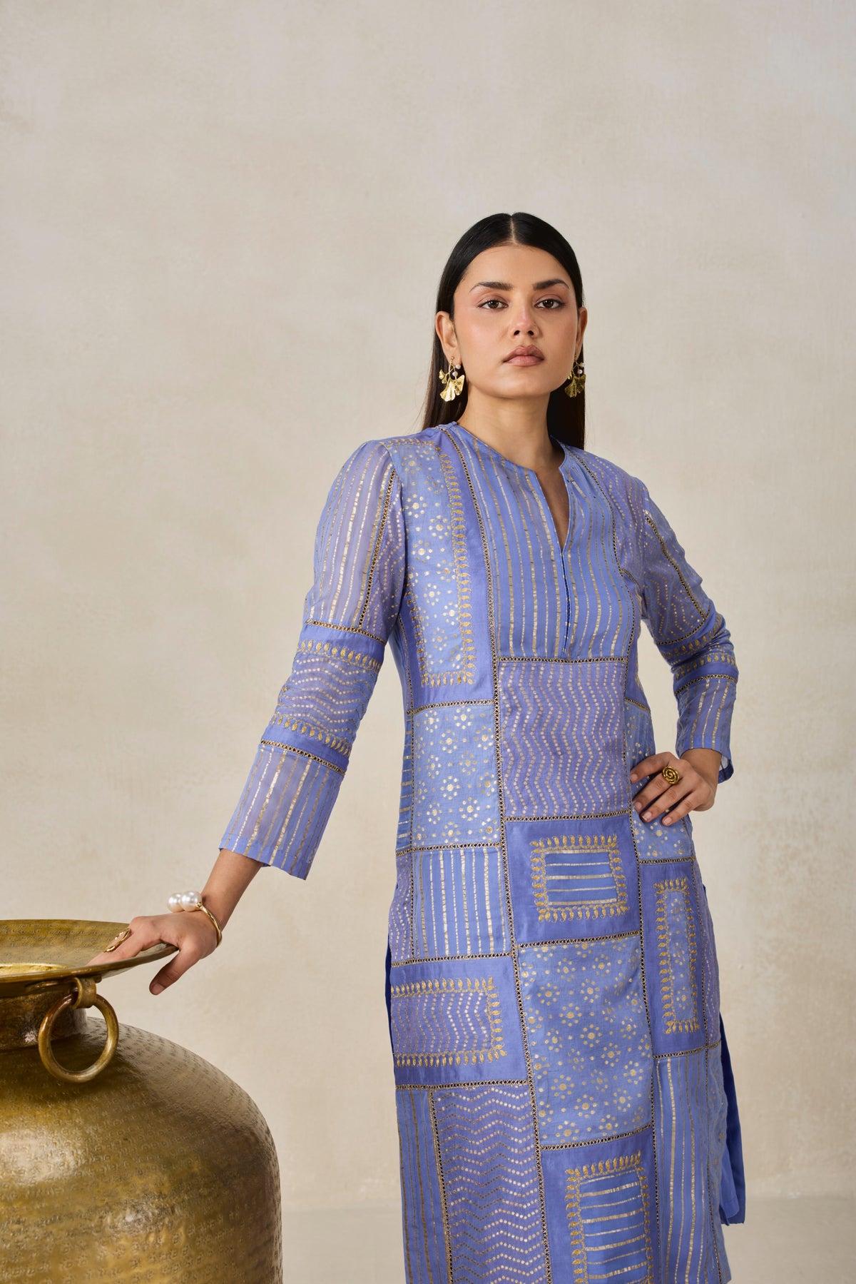 Gold Chanderi Patch Work Kurta & Salwar