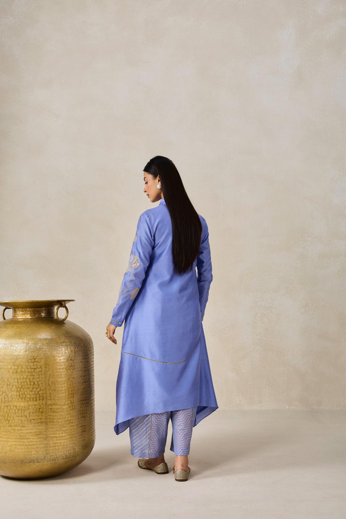 Chanderi Assymmetrical Kurta With Pant Set