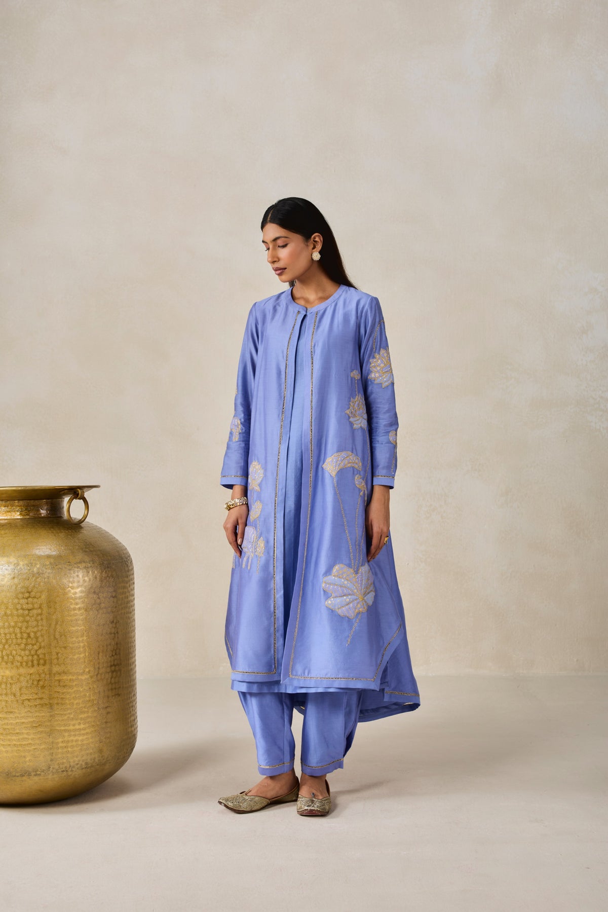 Chanderi Jacket Style Kurta With Pant Set