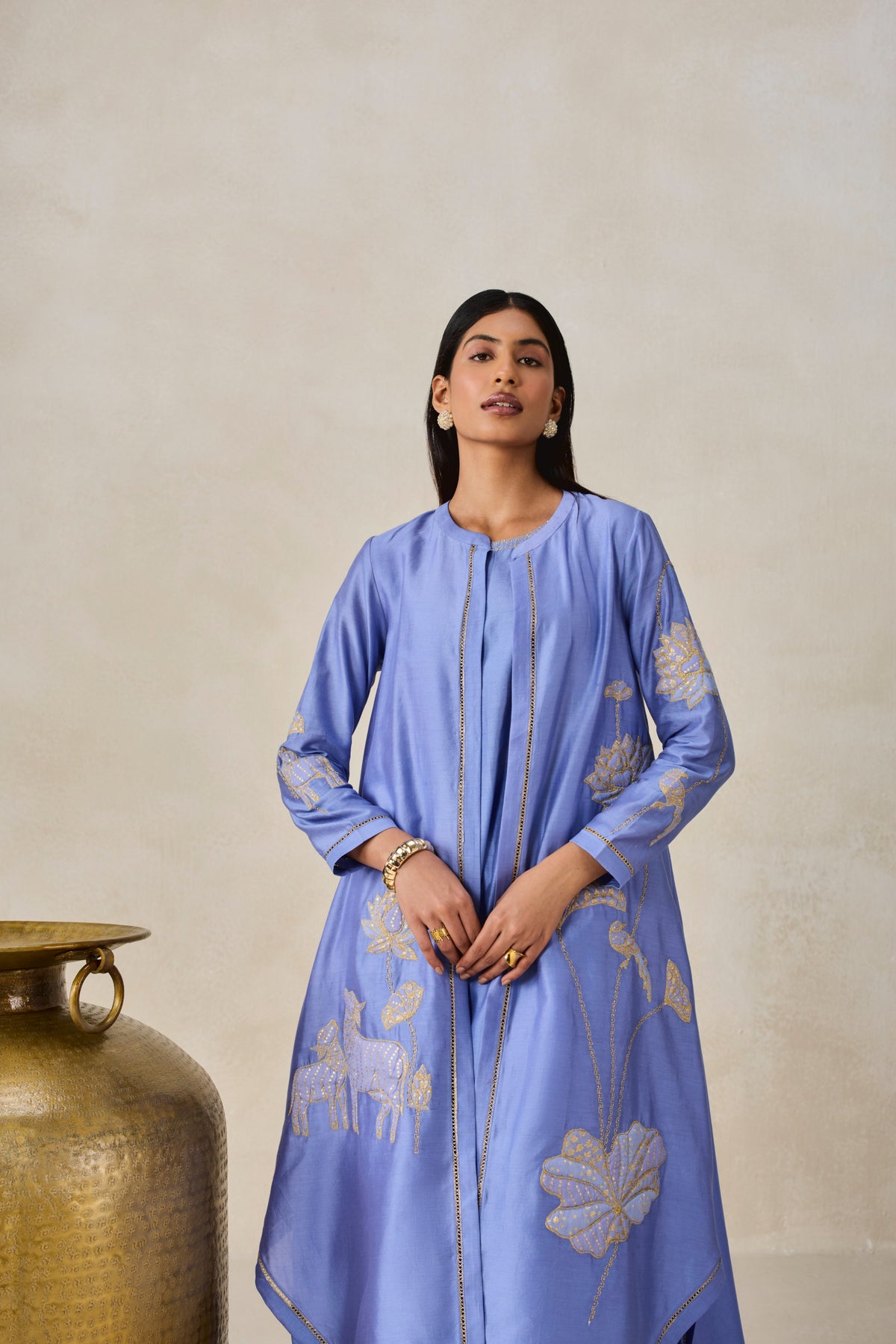 Chanderi Jacket Style Kurta With Pant Set