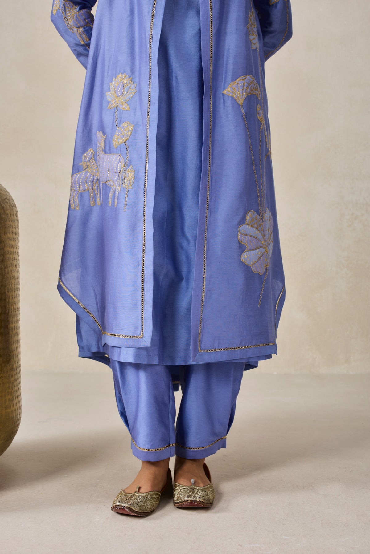 Chanderi Jacket Style Kurta With Pant Set