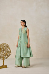 Chanderi Applique Work Kurta With Pant Set