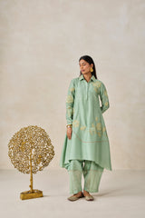 Chanderi Assymmetrical Kurta With Pant Set