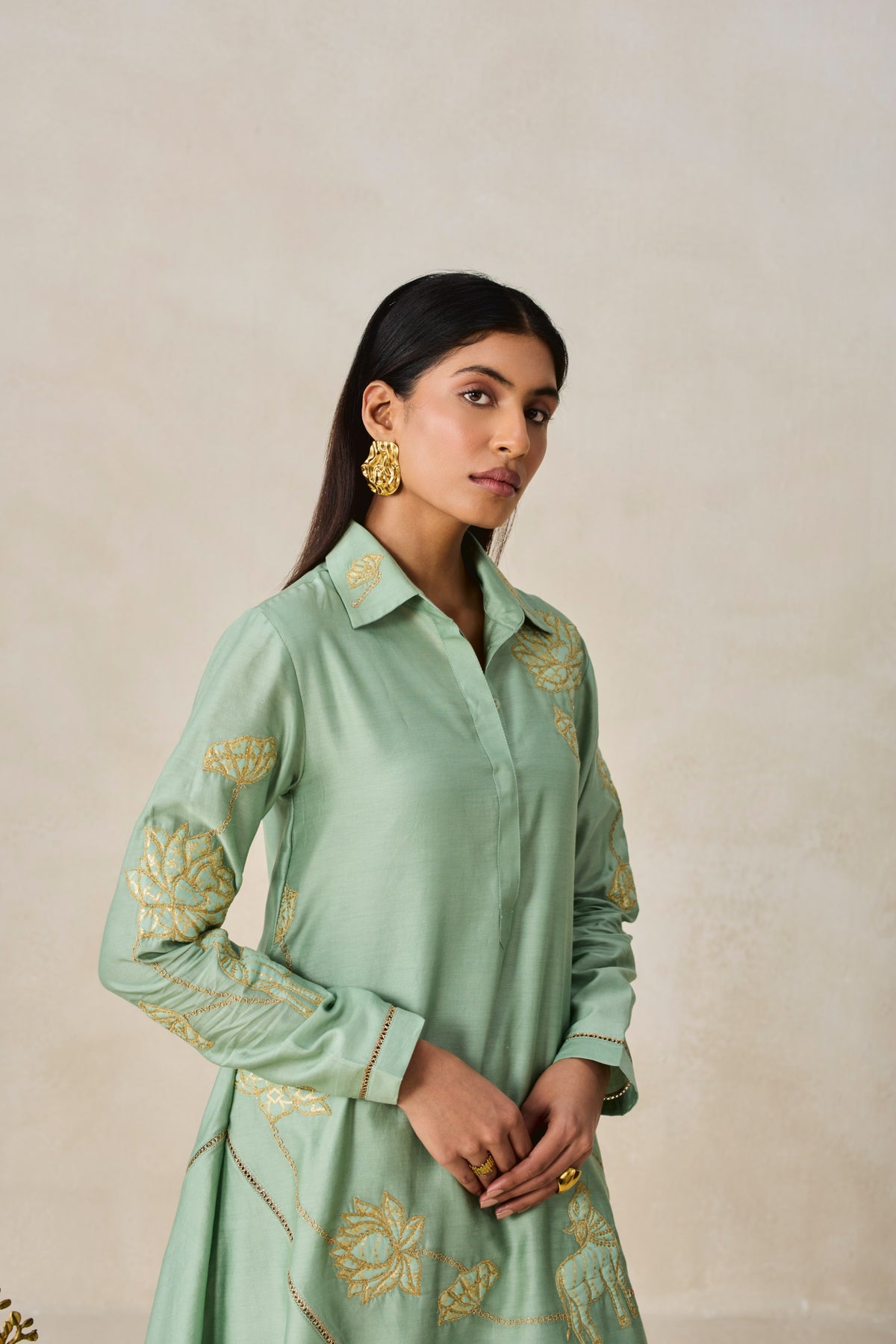 Chanderi Assymmetrical Kurta With Pant Set