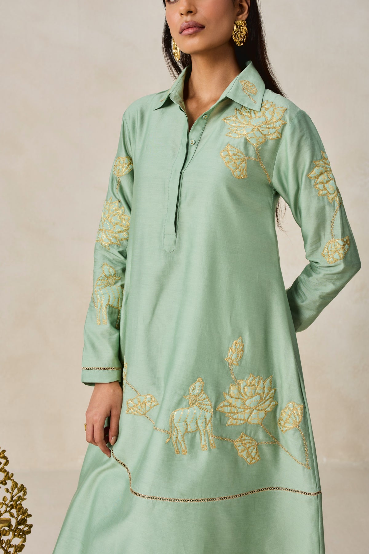 Chanderi Assymmetrical Kurta With Pant Set