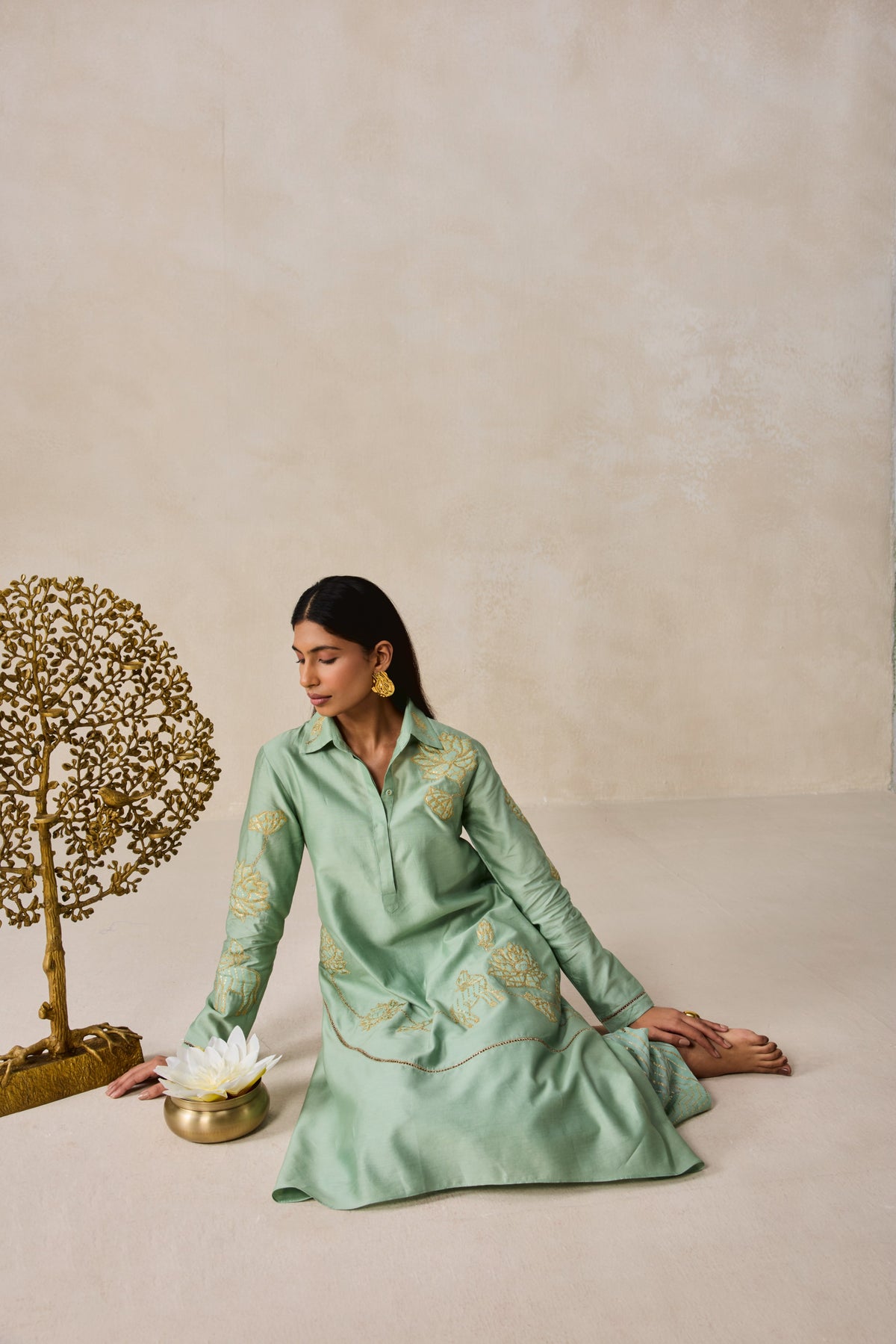 Chanderi Assymmetrical Kurta With Pant Set
