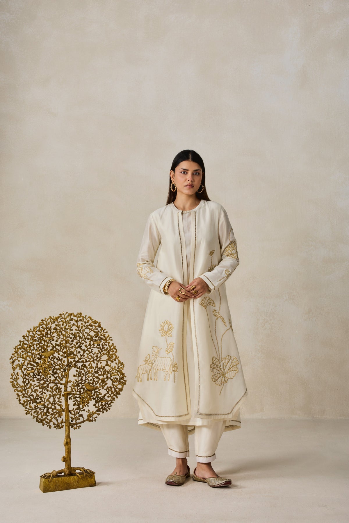 Chanderi Jacket Style Kurta With Pant Set