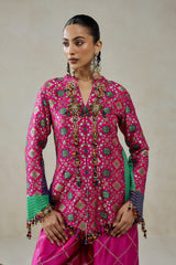 Fuchsia Patola Silk Short Jacket Worked Salwar