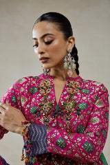 Fuchsia Patola Silk Short Jacket Worked Salwar
