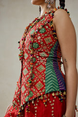 Red Patola Silk With Worked Sharara Set