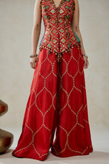 Red Patola Silk With Worked Sharara Set