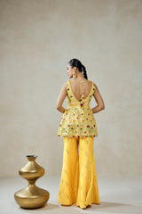 Yellow Sharara Trouser Peplum Set