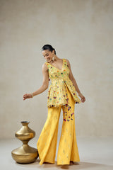 Yellow Sharara Trouser Peplum Set