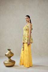 Yellow Sharara Trouser Peplum Set