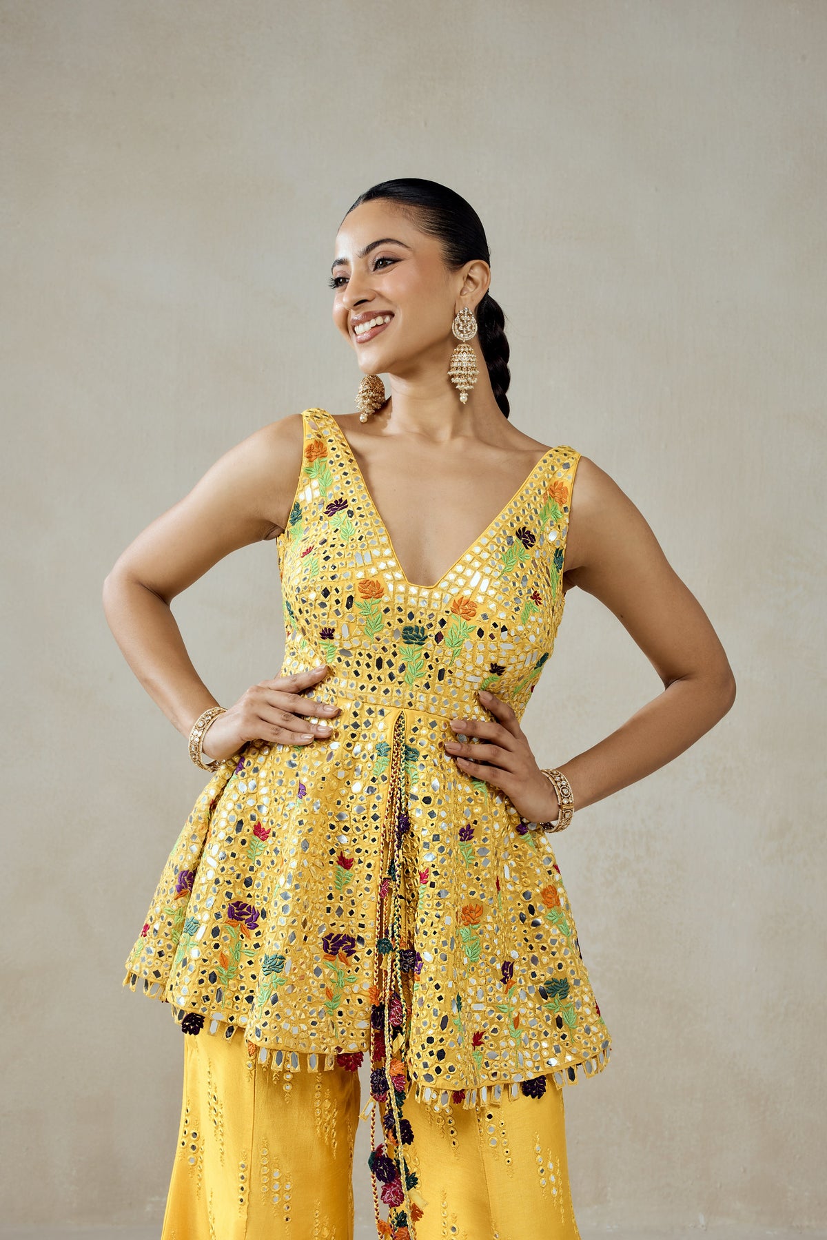 Yellow Sharara Trouser Peplum Set