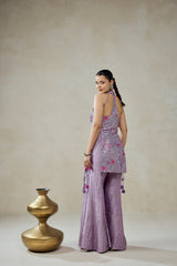 Mauve Sharara Trouser Halter Neck Kurta Set