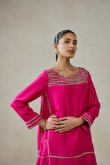Fuchsia Embroidered Kurta With Aqua Patola Silk Salwar Set