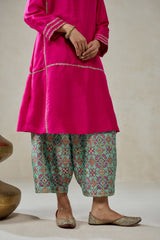 Fuchsia Embroidered Kurta With Aqua Patola Silk Salwar Set