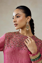 Rose Pink Crinkle Tissue Suit Salwar Set