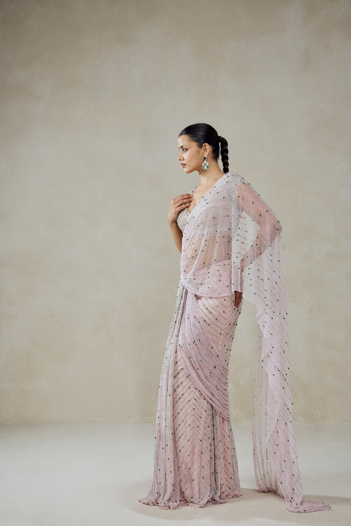 Baby Pink Draped Saree Set