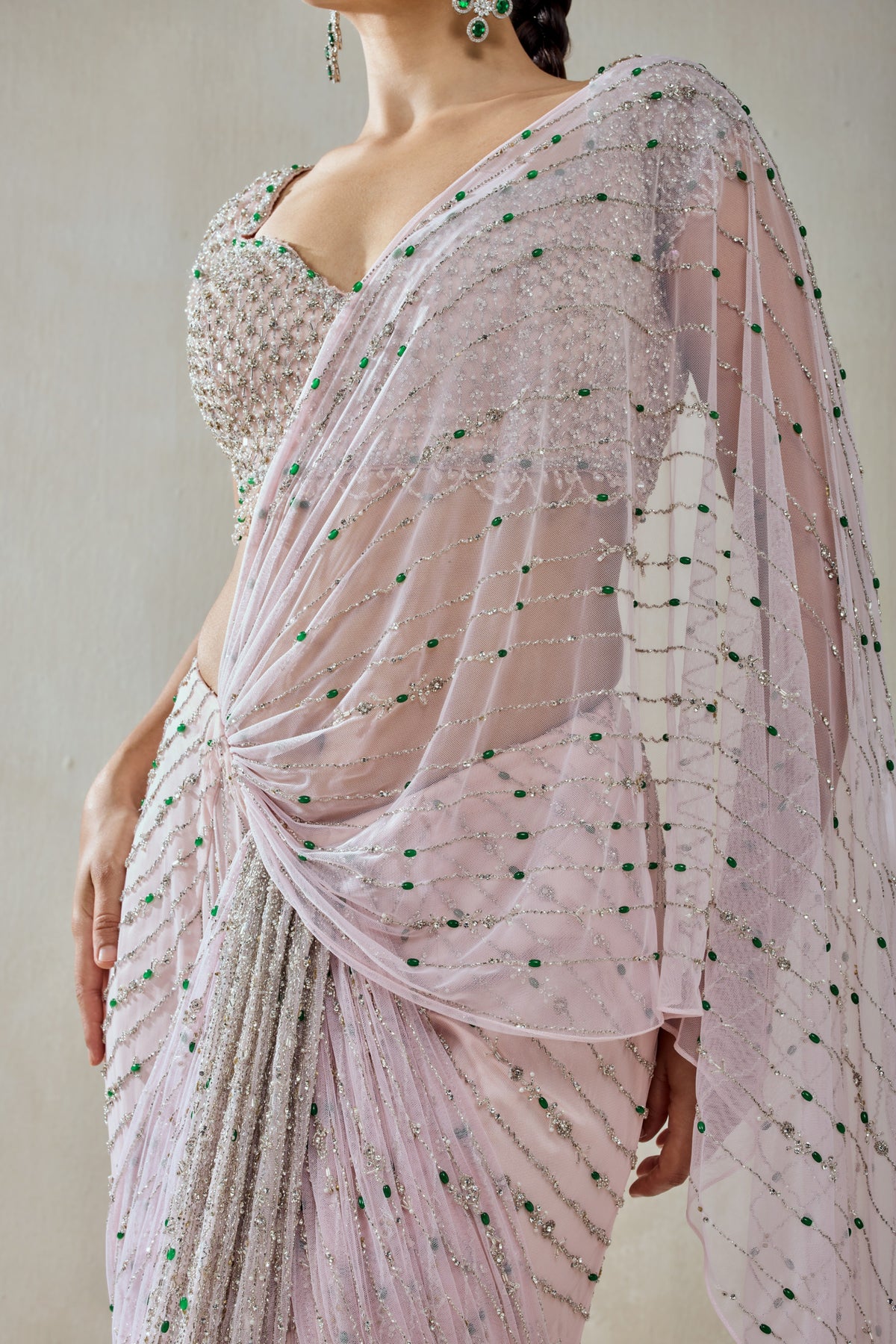 Baby Pink Draped Saree Set
