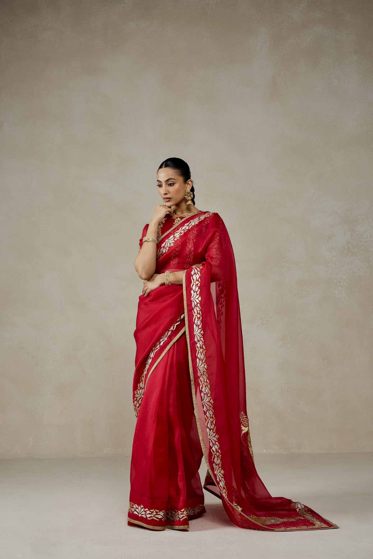 Organza Red Saree Set