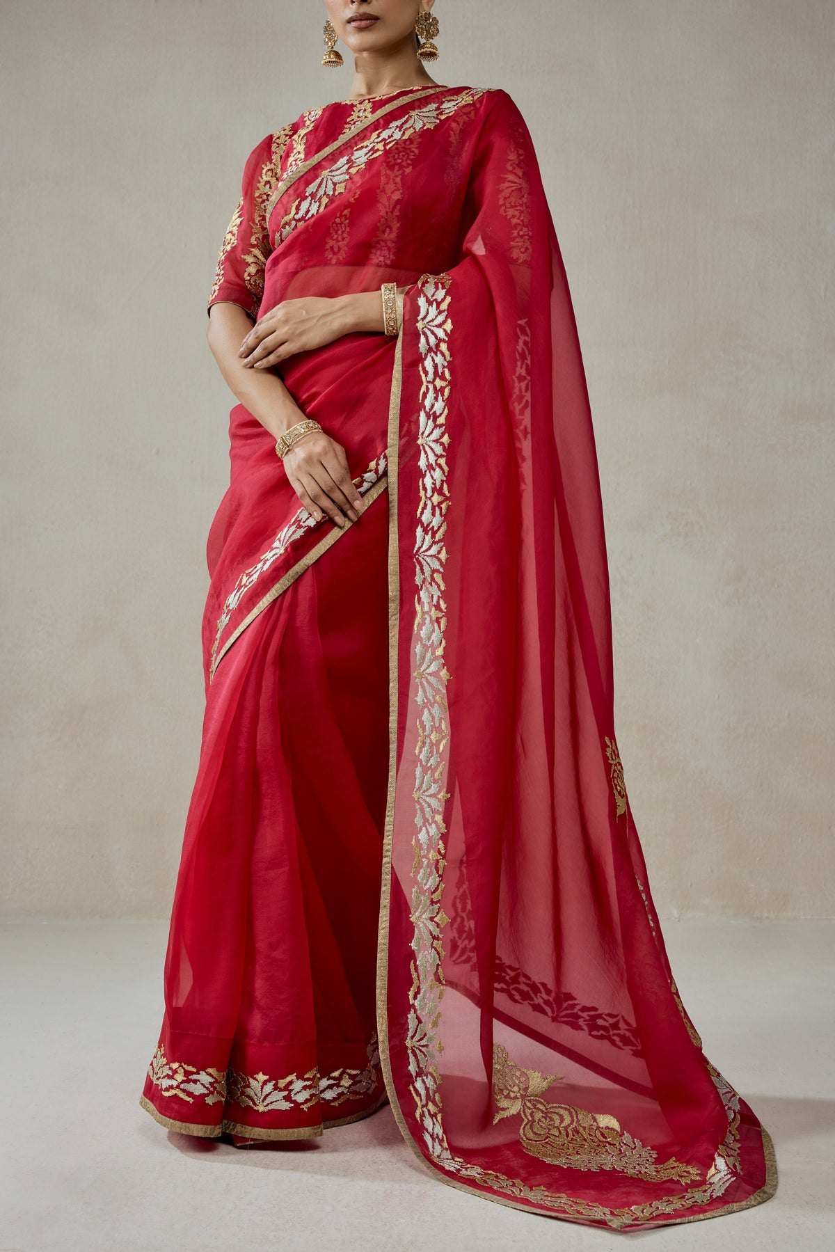 Organza Red Saree Set