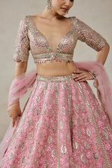 Pink Organza Mirror Work With Multiresham Lehenga Set